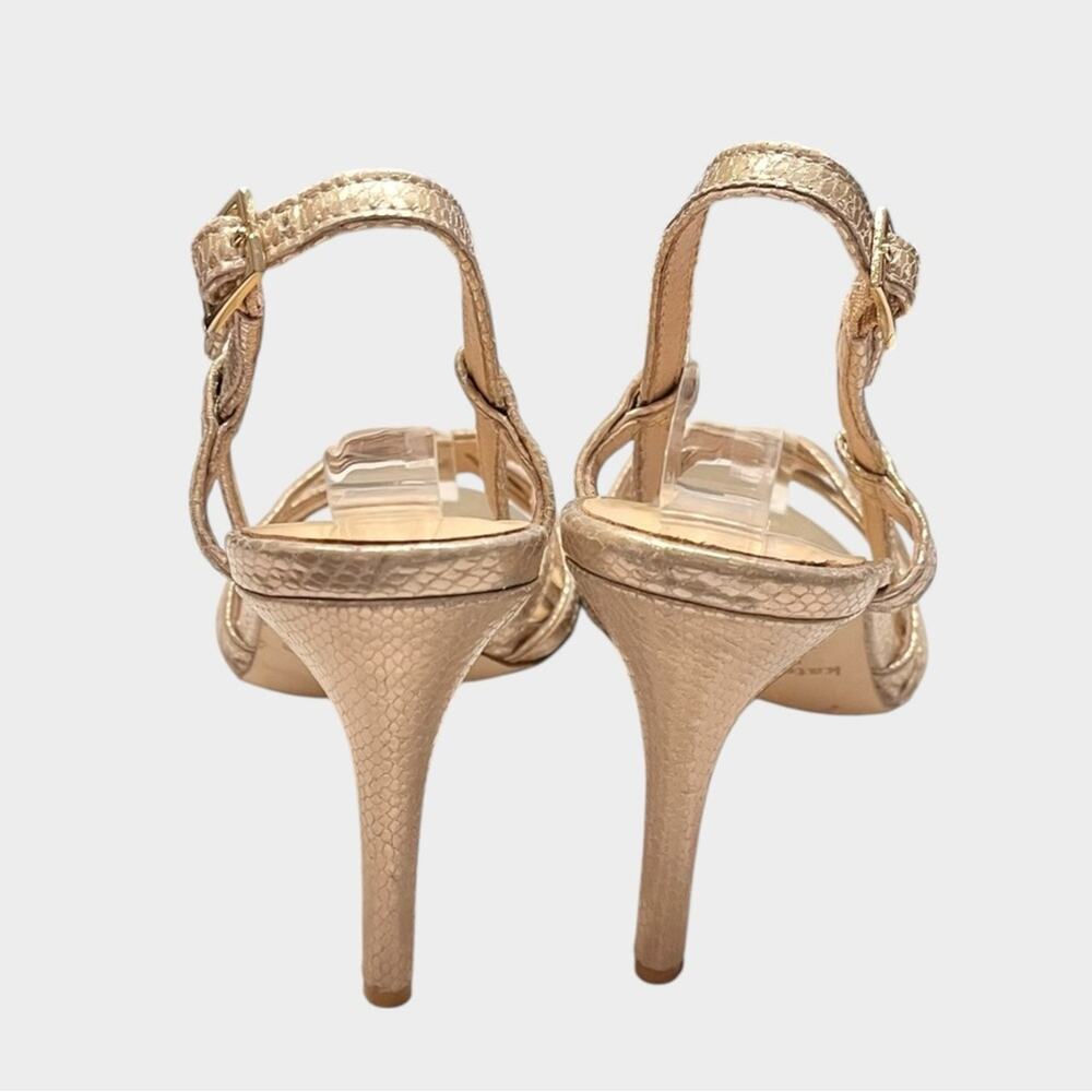 KATE SPADE Platino Gold Snake Embossed Strappy Heels Size 8 Glam - Picture 5 of 9